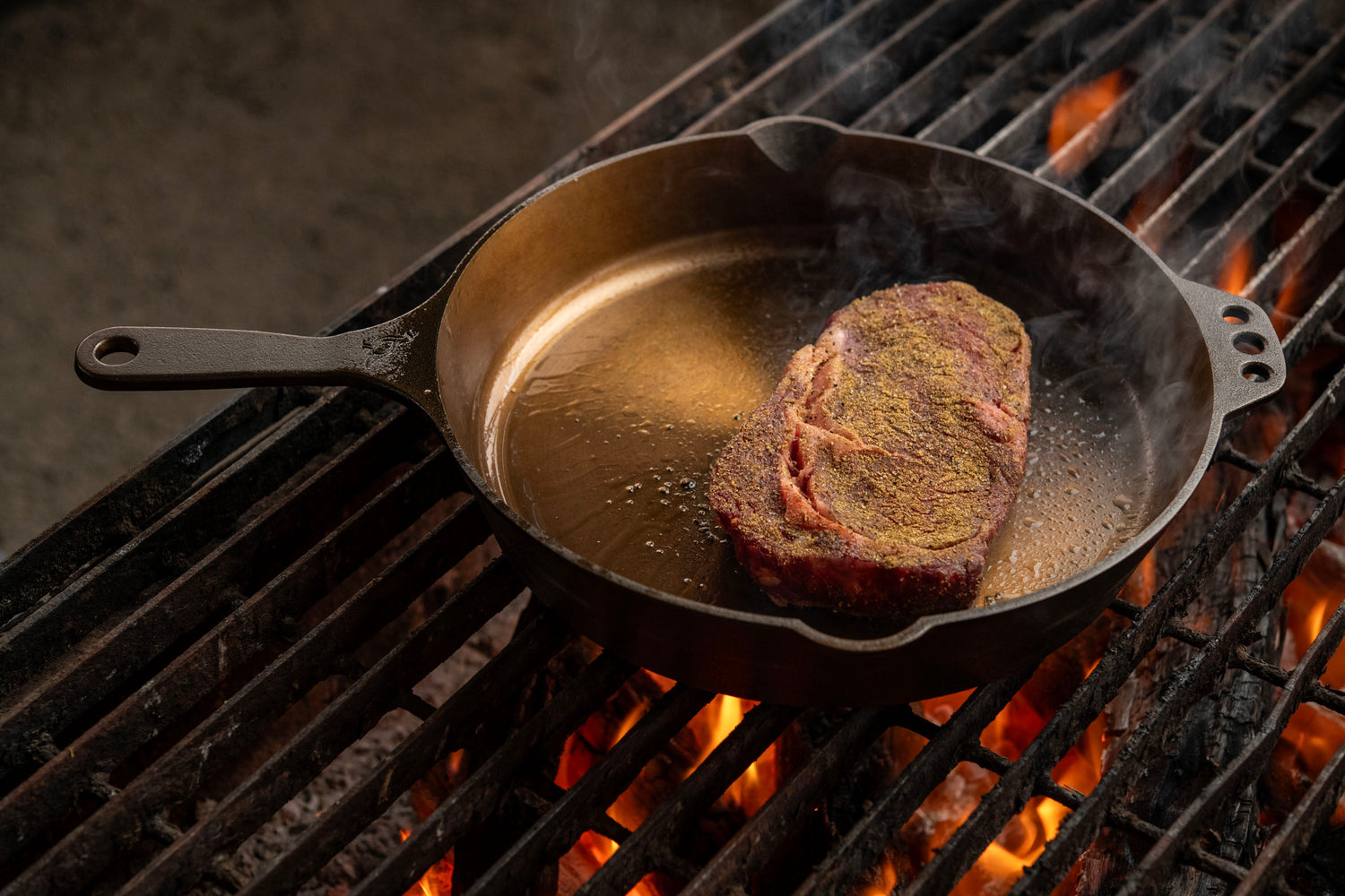 Certified Angus Beef Prime Ribeye in Smithey Cast Iron Skillet at Perini Ranch Steahouse