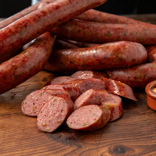Beef Sausage with Green Chile, Mesquite Smoked (3) 1 lb packages