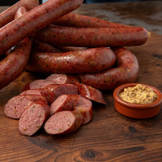 smoked beef sausage, smoked sausage beef, beef by mail, buy beef online, Tom Perini